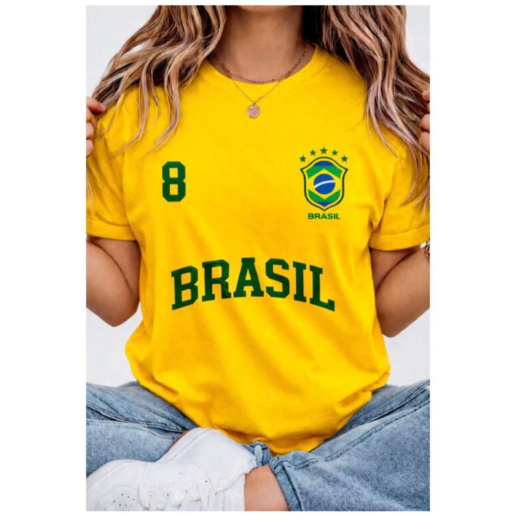 Blusa Feminina T-shirt Brasil com S 100% Algodão Premium Envio Imediato