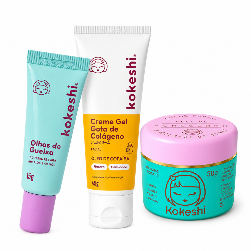 Kit Facial Kokeshi Completo 3 Passos Hidratação e Colágeno