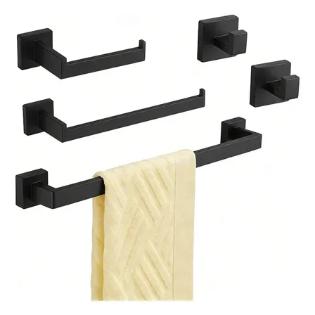 Kit Acessórios Para Banheiro 5 Peças Dreamway De Aço Inoxidável Preto Fosco