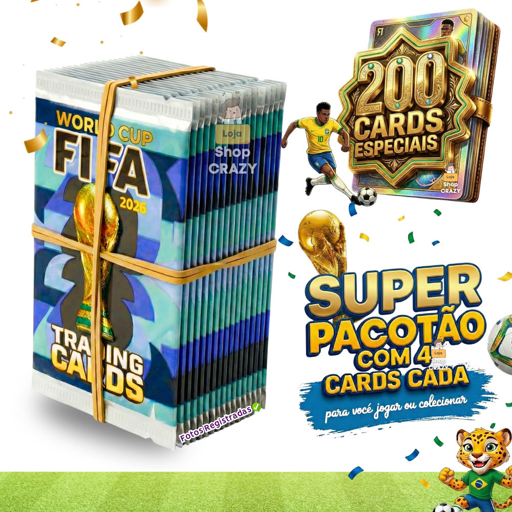 400 Cards Copa do Mundo 2026 | Coleção Futebol com Craques e Seleções | Quantidade 100/200/400 Cards