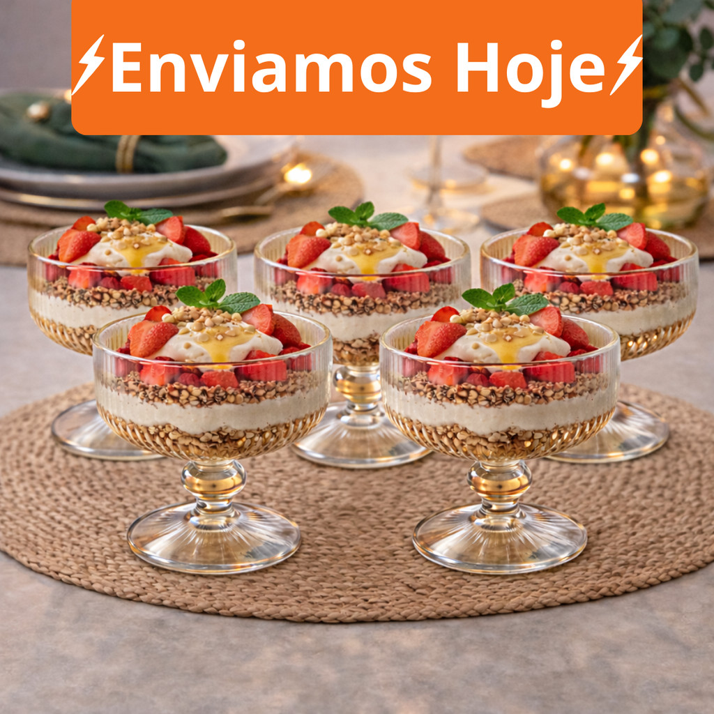 Jogo 2 a 12 Taça Sobremesa Vidro Sorvete Açai 320ml Canelado Luxo