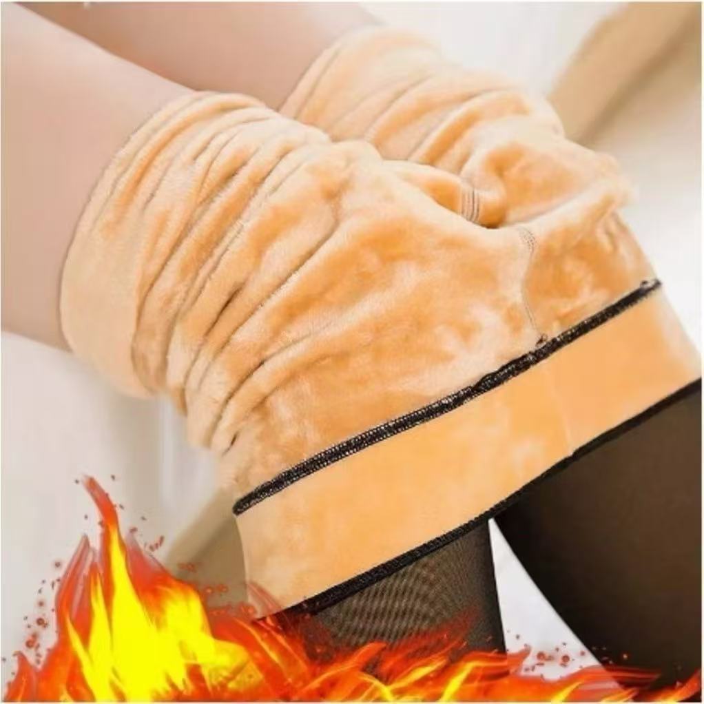 Meia-Calça Térmica Forrada Peluciada Translúcida De Lã Quente Feminina Para Inverno