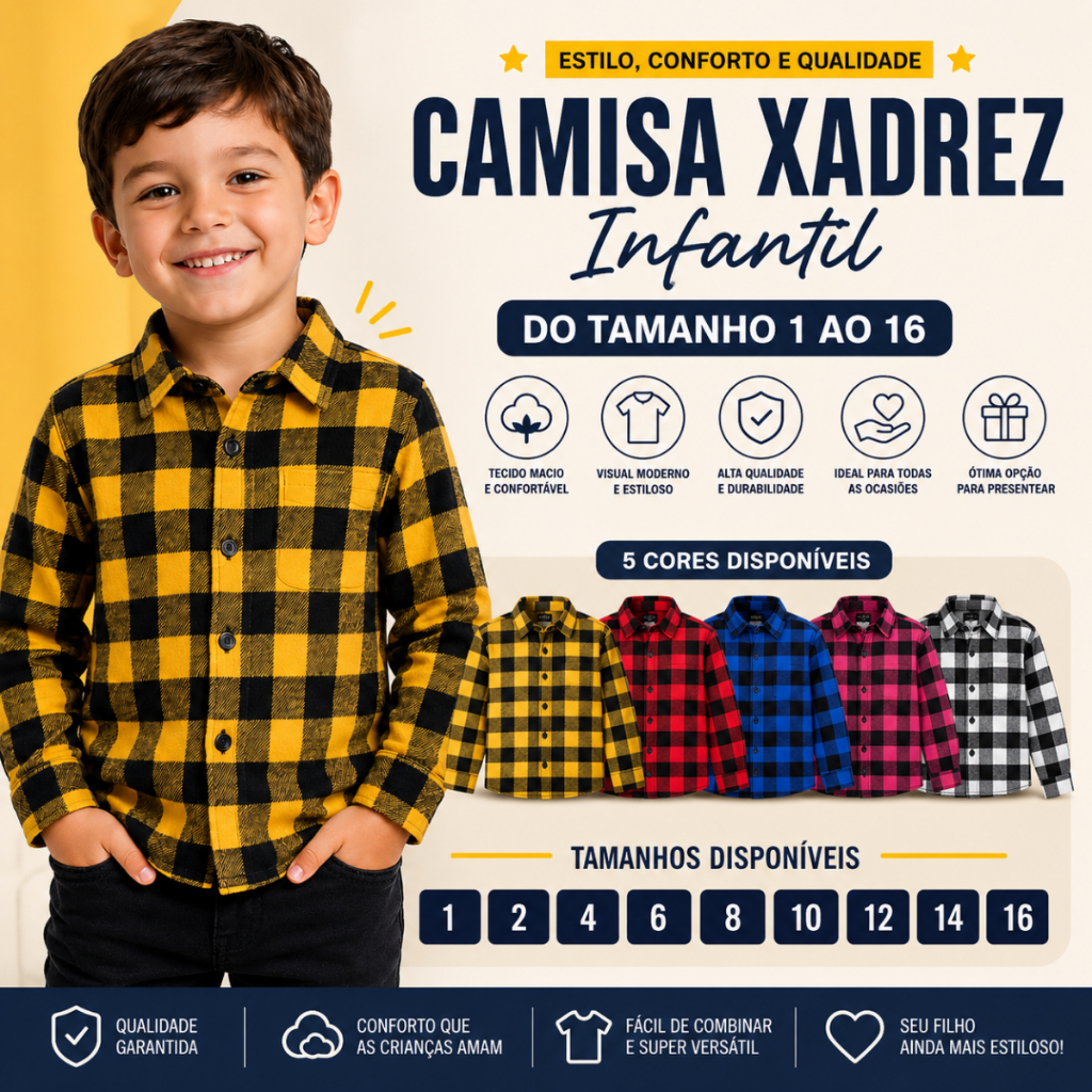 Camisa Blusa Infantil Xadrez Flanelada Manga Longa Junina  - ENVIO IMEDIATO !!