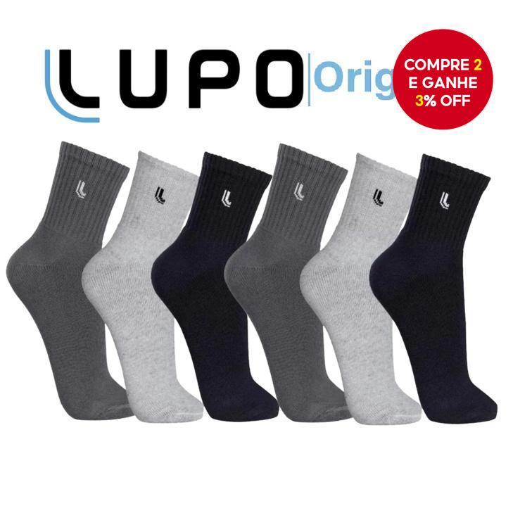 Meias Premium Unissex Lupo 6-Pack – Medyas De Algodão De Cano Médio Com Estampa De Ícone Minimalista Para Negócios E Uso