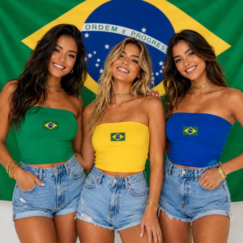 KIT 2 CROPED CORES DO BRASIL COPA TOMARA QUE CAIA VERDE E AMARELO SUPLEX BÁSICO BLOGUEIRINHA B