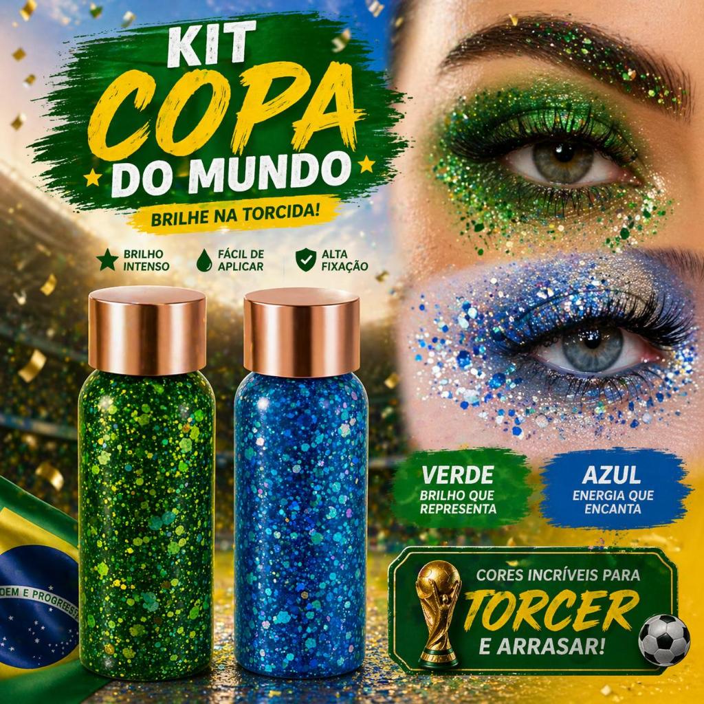 Glitter Gel Facial Corporal Copa Do Mundo Brilho Maquiagem Brasil Torcida Rosto Corpo Longa Fixação