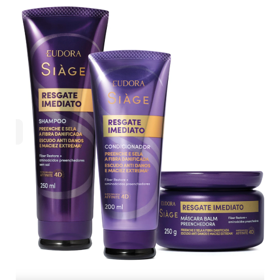 REGATE IMEDIATO Siàge Eudora– para Fios Danificados: Shampoo, Condicionador, máscara, água Lamelar.