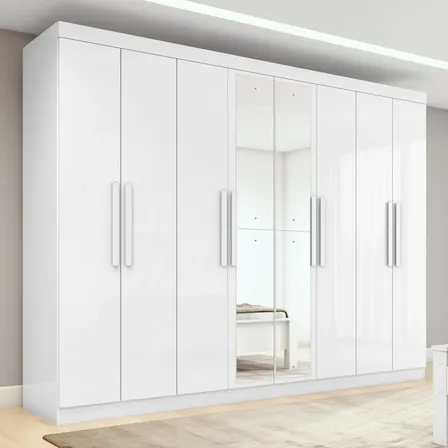 Guarda-roupa Casal Easy Slim 8 Portas Com Espelho Branco Blush