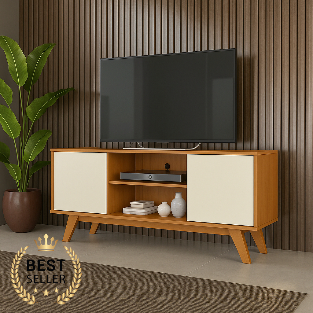 O MAIS QUERIDO DA SHOPEE Rack Turim 2 Portas Pés em MADEIRA para TV de até 50 Polegadas Com Pés em Madeira Maciça