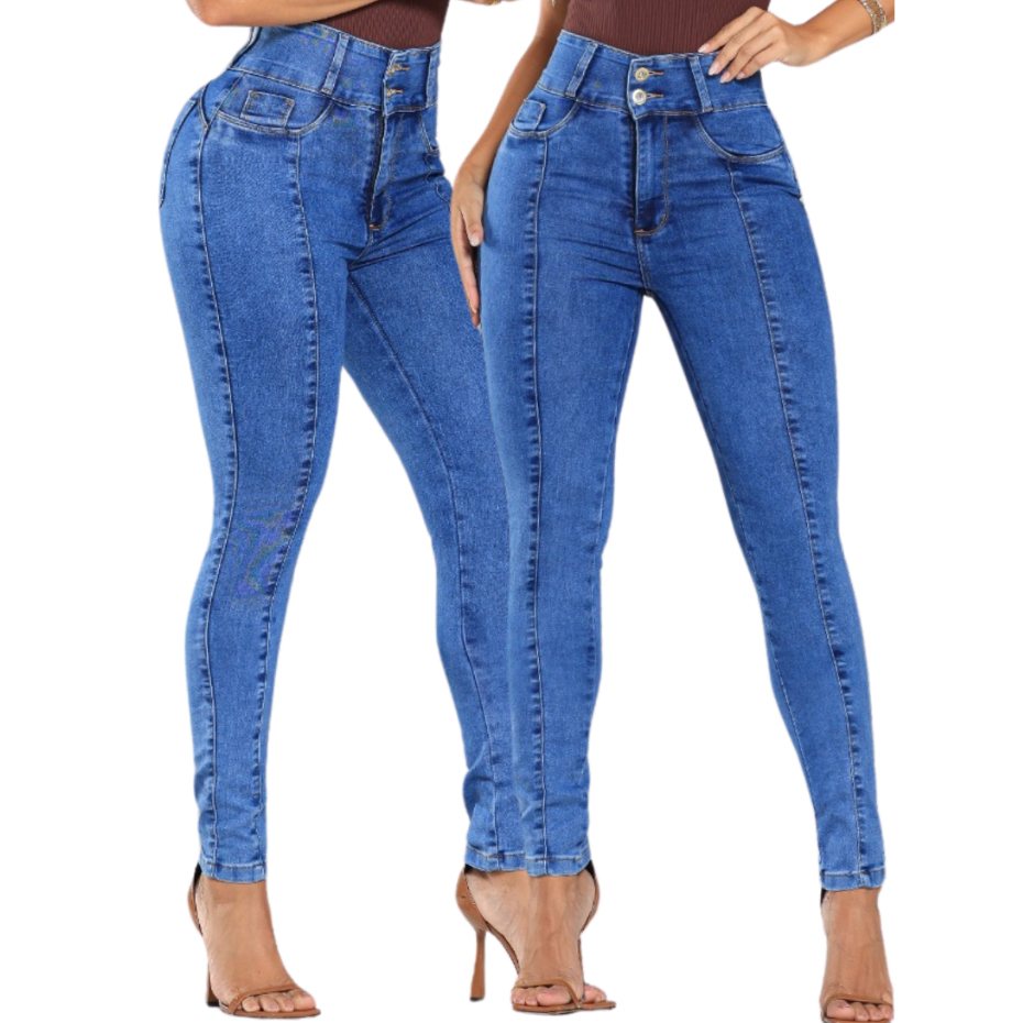 Calça Jeans Skinny Feminina Modeladora Cós Largo Com Lycra Cintura Alta Levanta Bumbum Lançamento