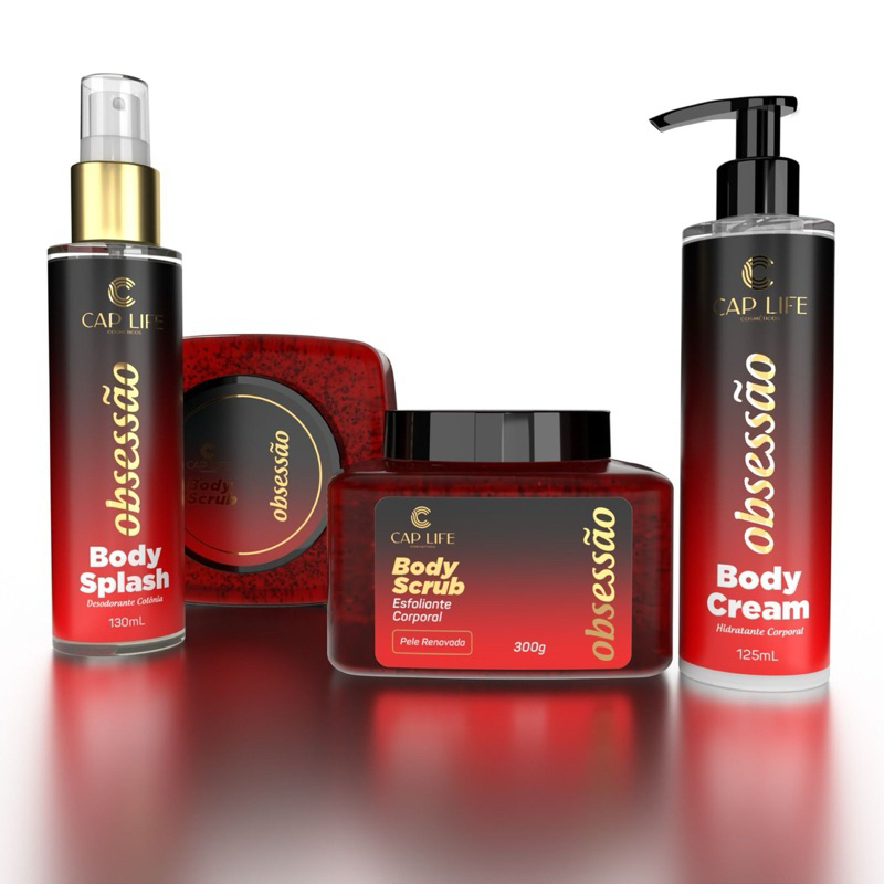 kit Inspiração Obsessão, Body Splash 130 ml, Body scrub esfoliante corporal 300ml e body Cream hidratante Corporal 125