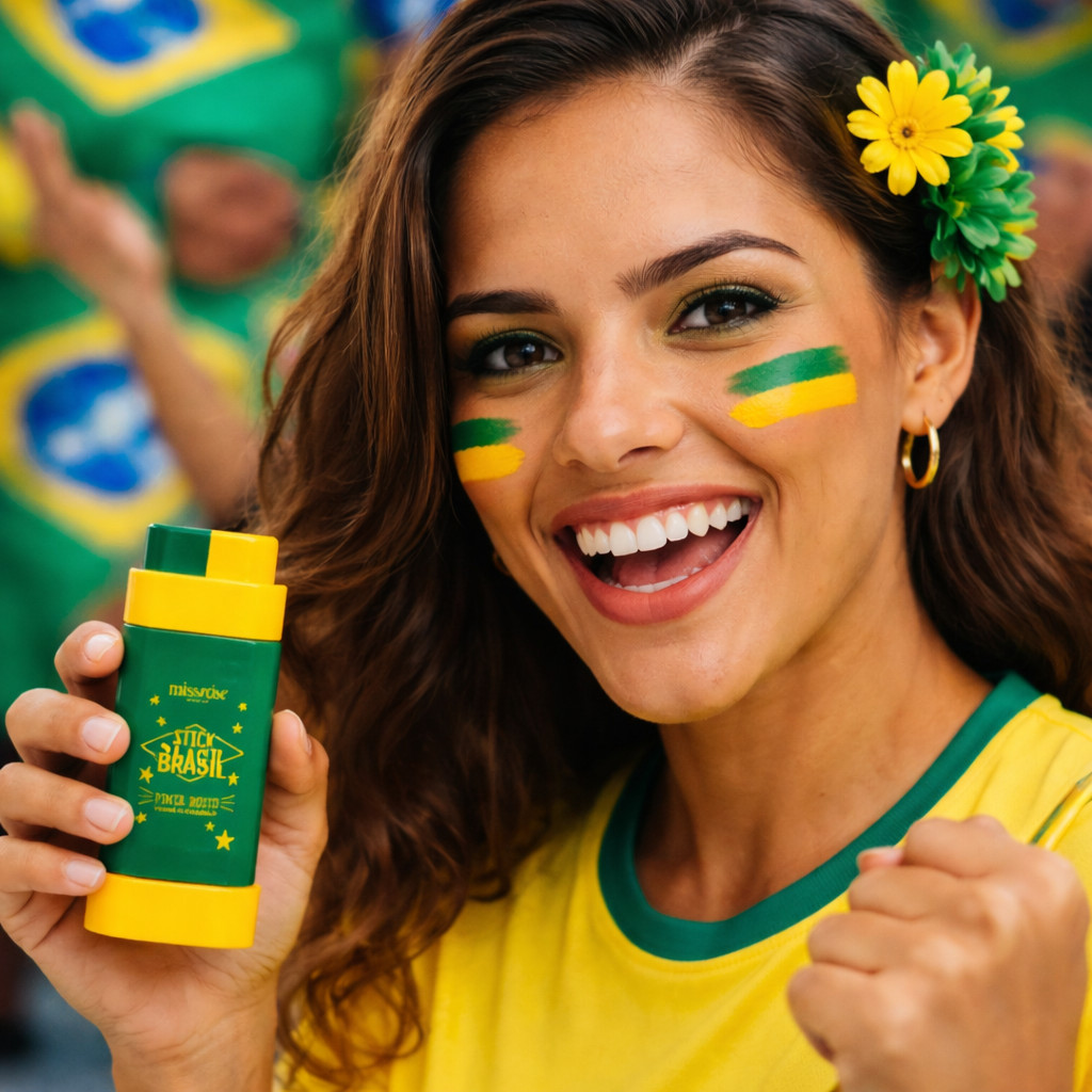 Stick Brasil Pinta Rosto Verde e Amarelo Miss Rosê Copa do Mundo