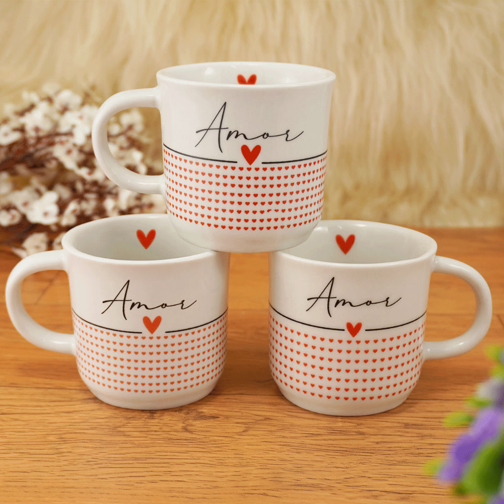 Jogo kit Xícaras de Porcelana Ágata 200ml  Amor Faixa