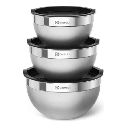 Electrolux Kit Bowls Tigelas Em Inox Com Tampa Plástica 3 Unidades Utensílios Domésticos De Cozinha