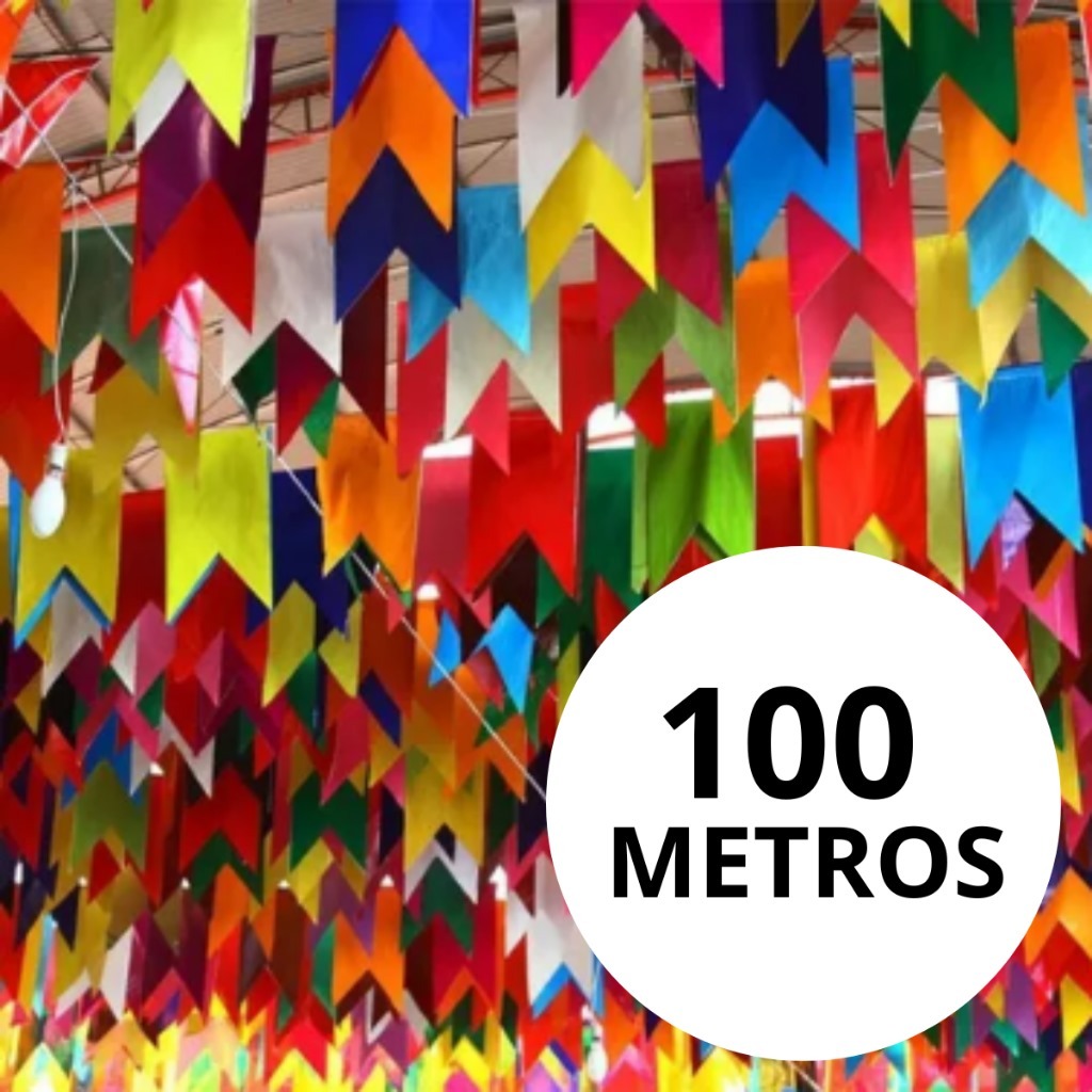 Kit 100 Bandeirinhas Festa Junina Plástico E Papel Decoração São João Bandeirola Colorida