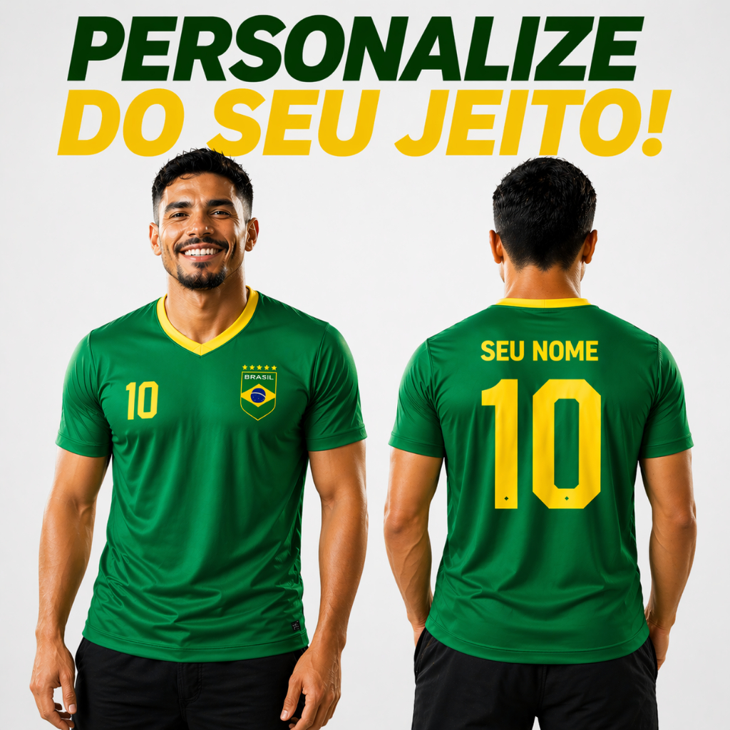 Camiseta Brasil Personalizada  Nome Número Qualidade Premium Não Desbota