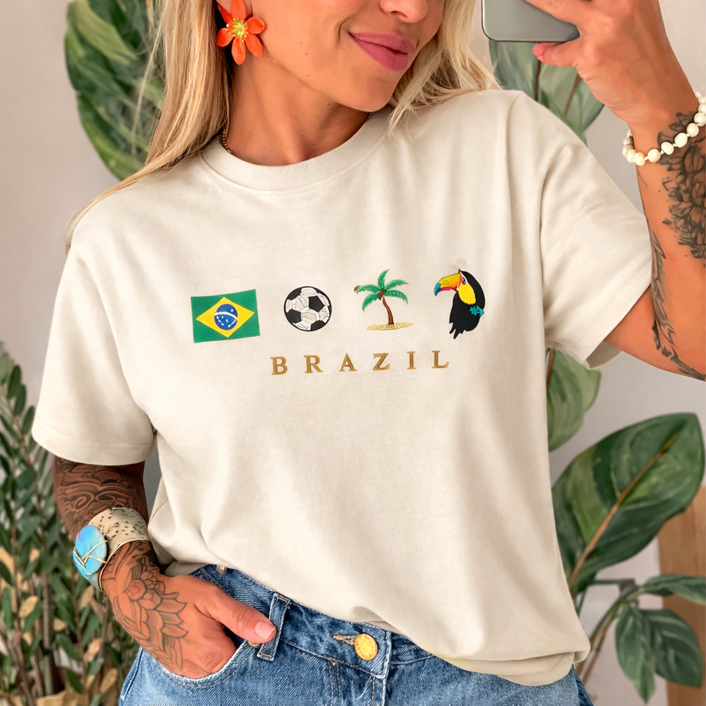 Camiseta Brasil 100% Algodão Blusa Rio Copa Do Mundo Camisa Feminina Masculina Seleção