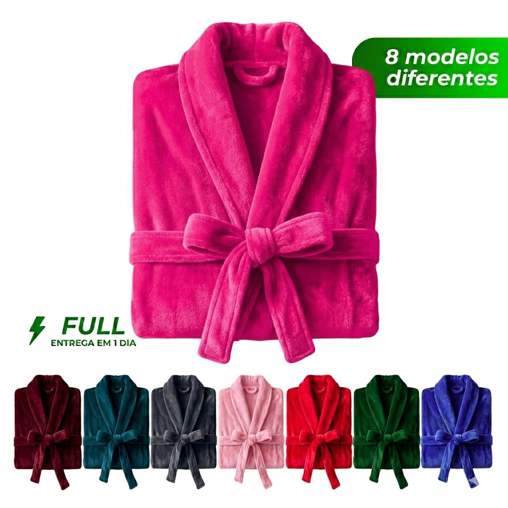 Roupão Microfibra Plush Adulto Unissex Frio Inverno Super Macio Com Bolso e Faixa Várias Cores