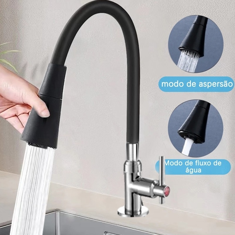 Torneira Cozinha Parede Gourmet Flexível 1/4 de Volta Para Mesa Pia Bancada e Mármore