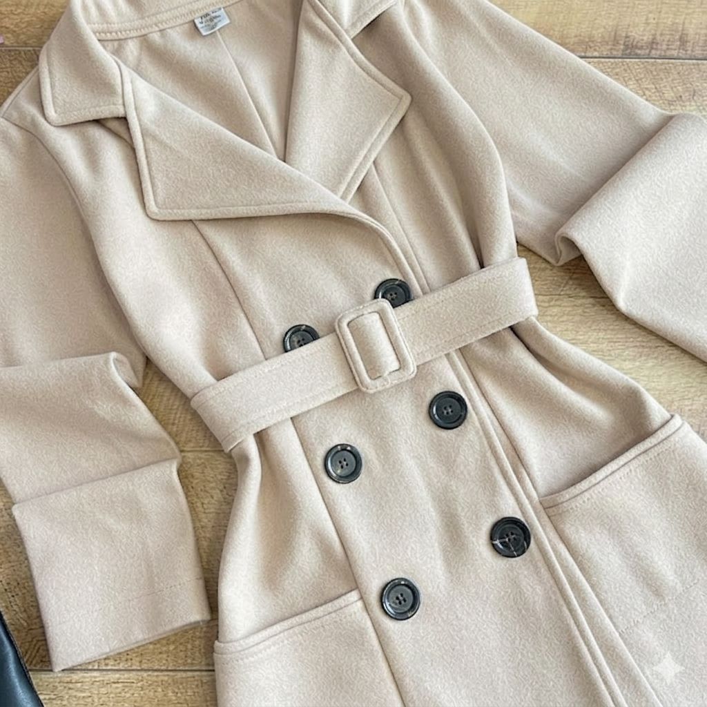 Casaco Sobretudo Feminino Manga Longa Com Cinto e Botões Elegante Para O Inverno 2026
