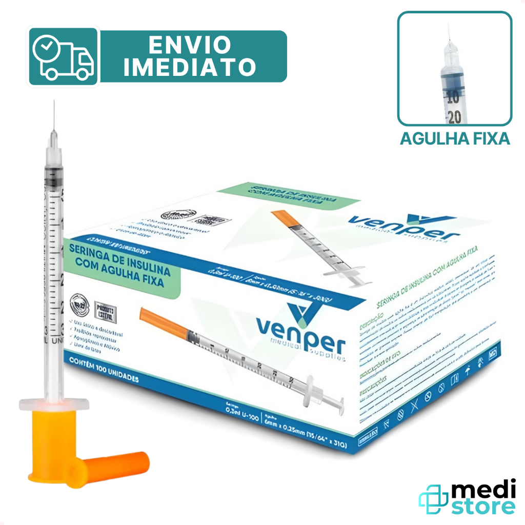 Seringa de Insulina Botox 0,3ml 6x0,25 30UI com Agulha Fixa - Envio Imediato