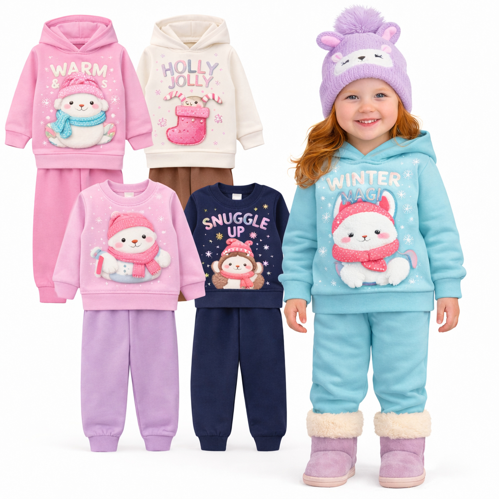 Kit 2 ou 4 peças de Conjunto De Moletom Flanelado Infantil Menina Inverno Kit 2 ou 1 Conjuntos Quentinho Sortidos