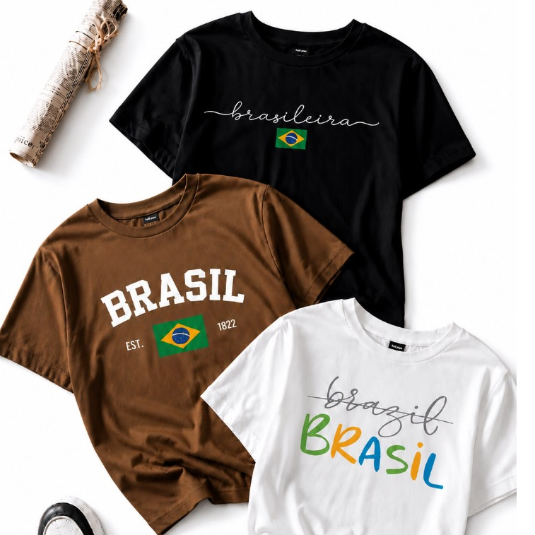 Kit 3 Camisetas Brasil blusas Femininas com Bandeira, Estilo Casual Estampas da copa para Looks Top