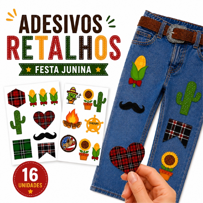 Adesivo Para Roupa Festa Junina Retalho Remendo 16 Adesivos