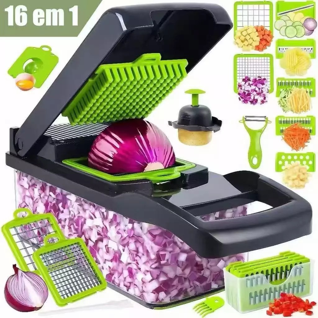 Fatiador Profissional Multifuncional 16 em 1/3 em 1 de Aço Inoxidável - Ideal para Vegetais, Frutas e Legumes