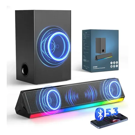 Soundbar Barra De Som Com Subwoofer 120w Rms Home Theater Para Tv Blutooth 5.3 Tv Sound Bar 2.1 Canais Preto 127/220v