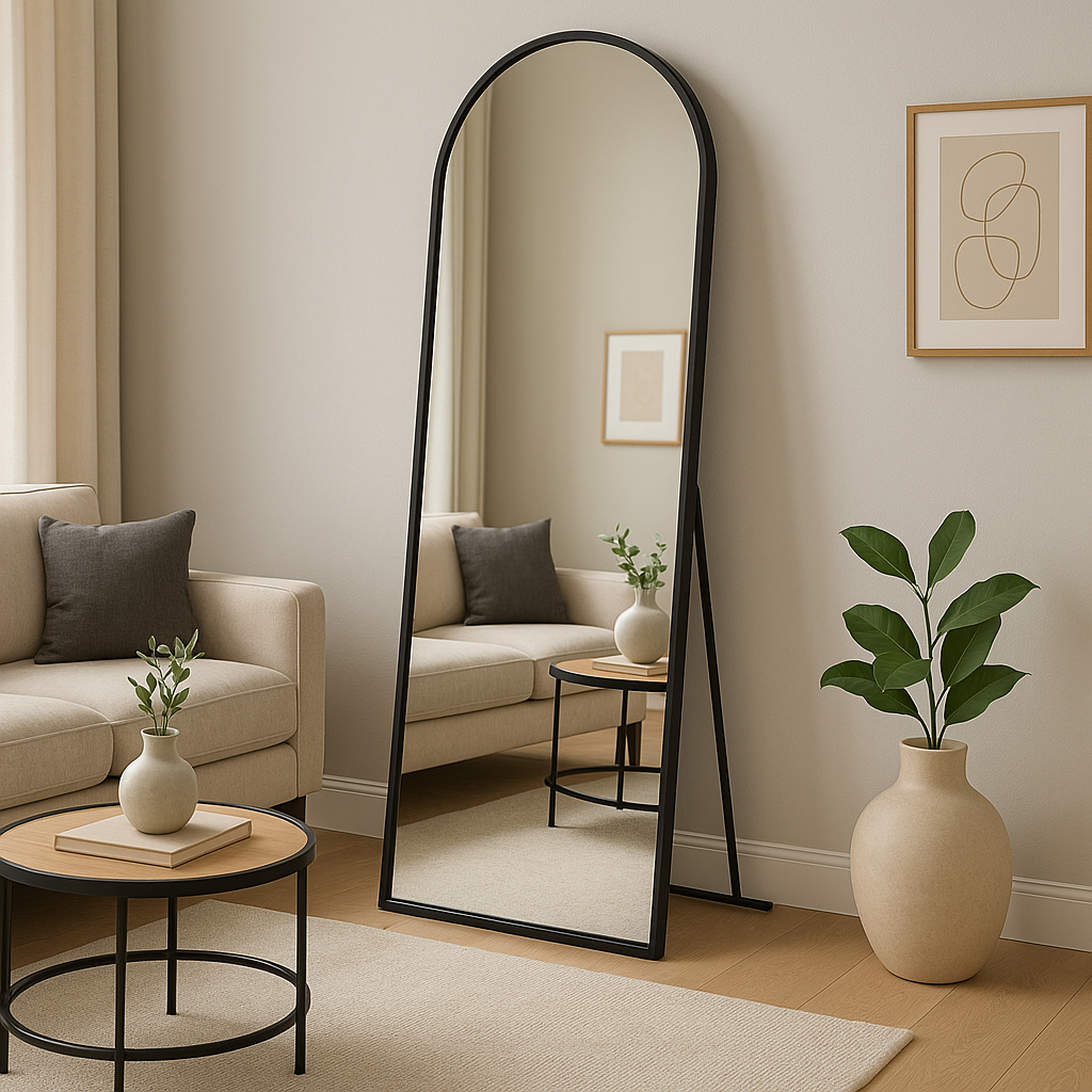 Espelho Corpo Inteiro 40cm x 110cm Grande De Chão Portal Moldura Couro Decoração Sala Loja Closet