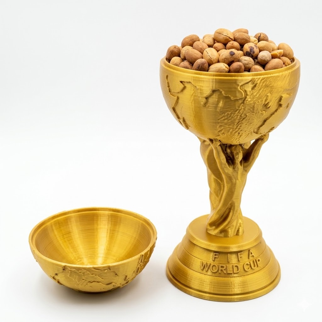 Porta Petiscos Troféu Copa do Mundo 2026 - Petisqueira Decorativa Gold - Decoração Brasil Para Balas, Doces e Petiscos