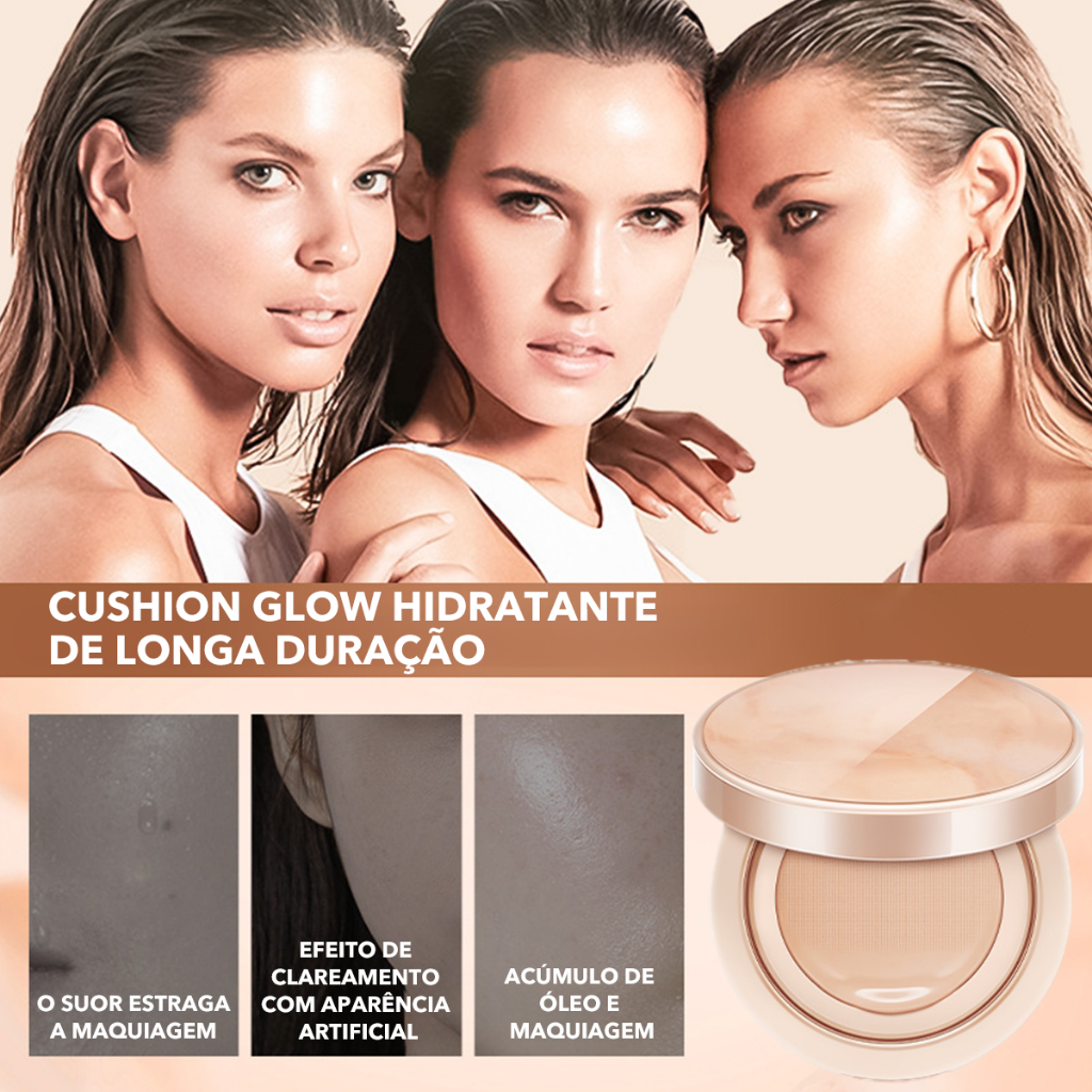 Base Cushion Pele Cremosa Natural Longa Duração Alta Cobertura Hidratante Para Pele Amarela e Clara Maquiagem Rosto
