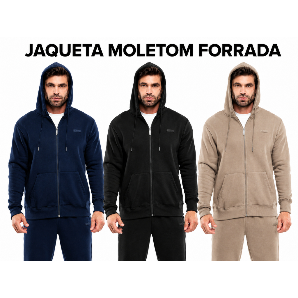 Jaqueta Moletom Masculina Premium Blusa deMoletom Quentinho com Bolso, Zíper e Capuz