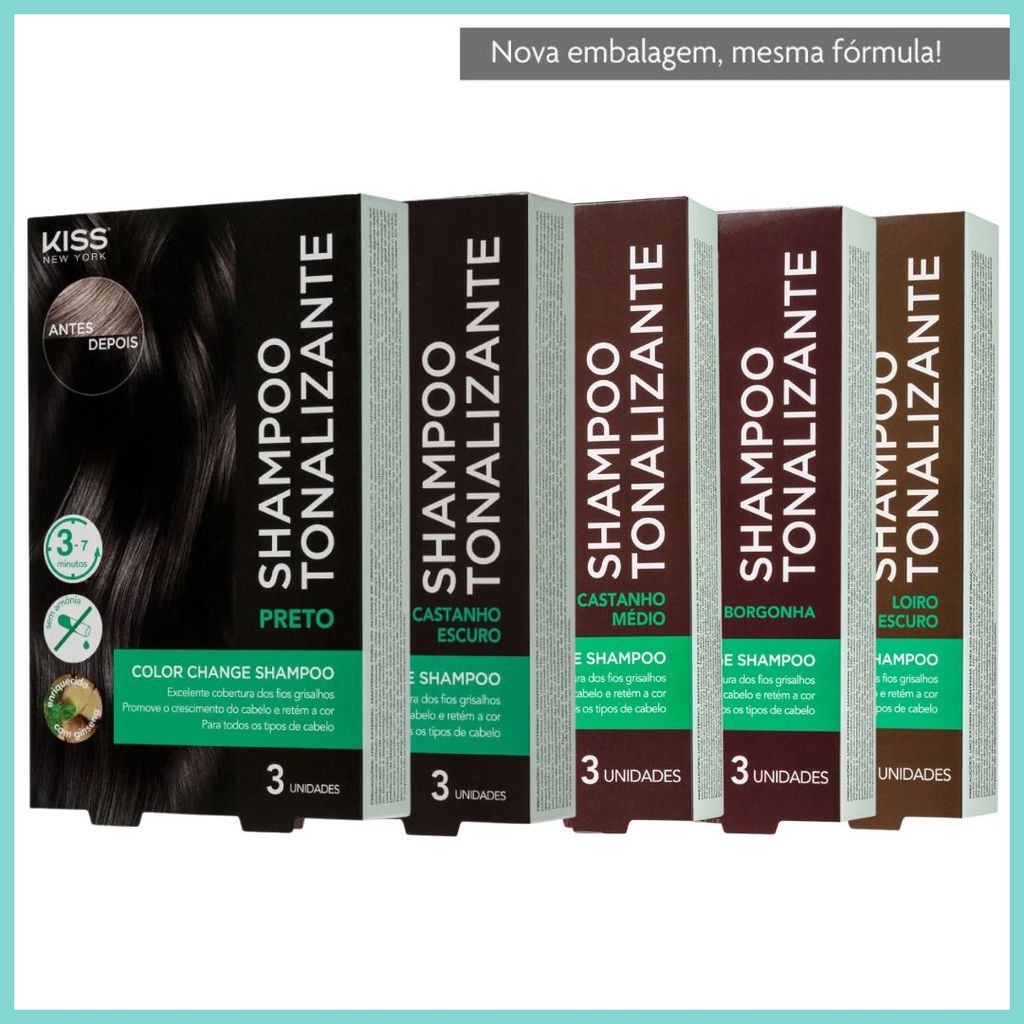Shampoo Tonalizante Color Change Kiss New York Castanho Preto Loiro Borgonha Colorir Cabelo