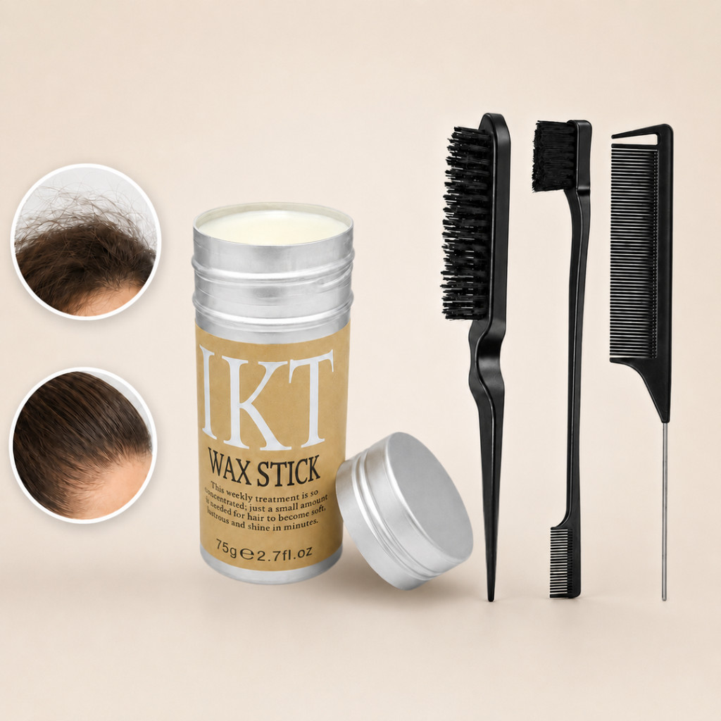 KIT Hair Wax Stick Bastão De Cera para Cabelo + Pentes Para Modelar e Controlar o Frizz 75G