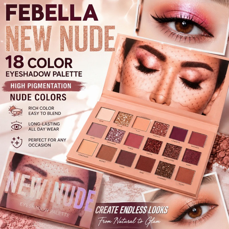 18cor Paleta de sombras Febella New Nude/ Cores Nude de alta pigmentação