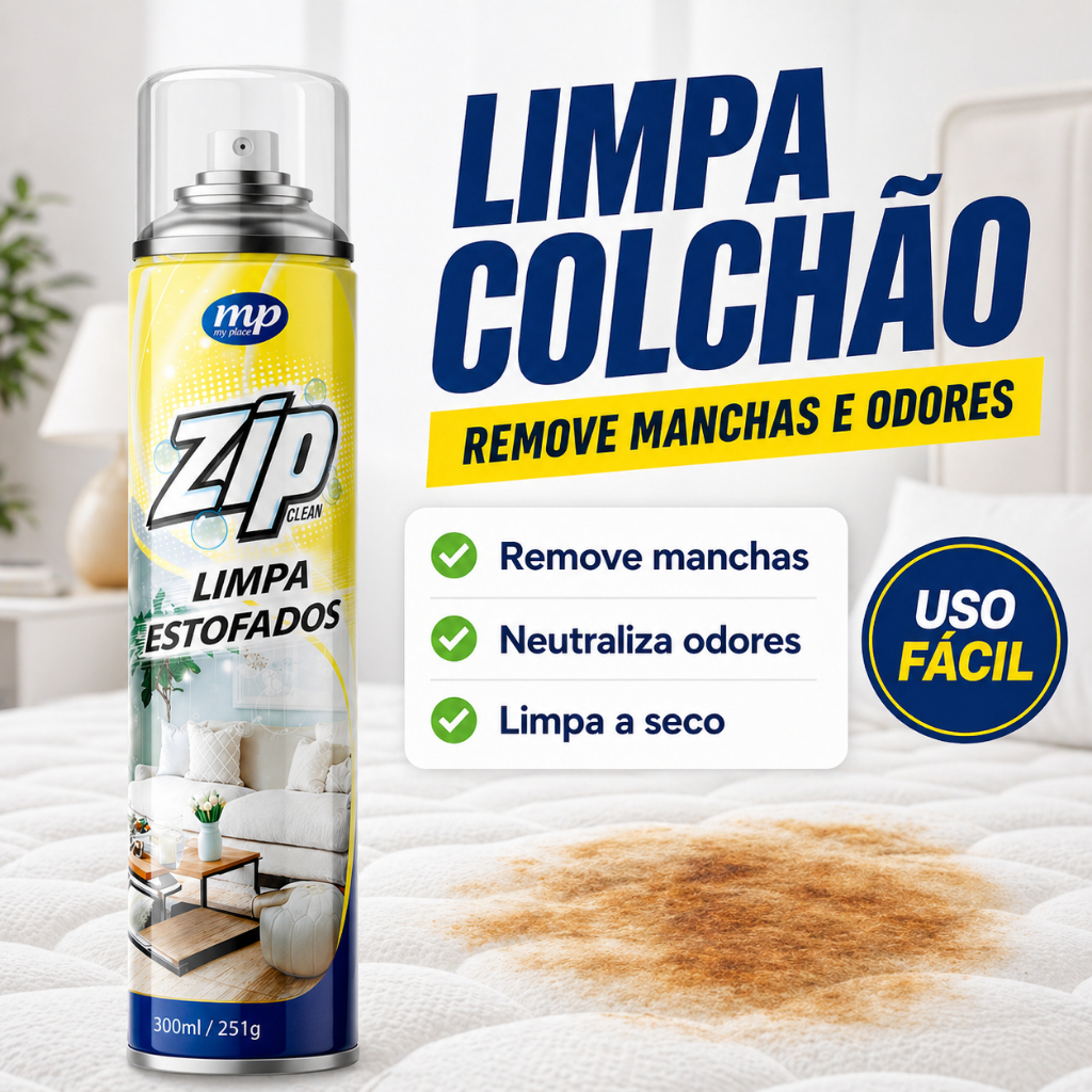 Limpa Estofado Colchão Sofá Spray Zip Clean Espuma Seca Remove Manchas Odor Fácil Uso