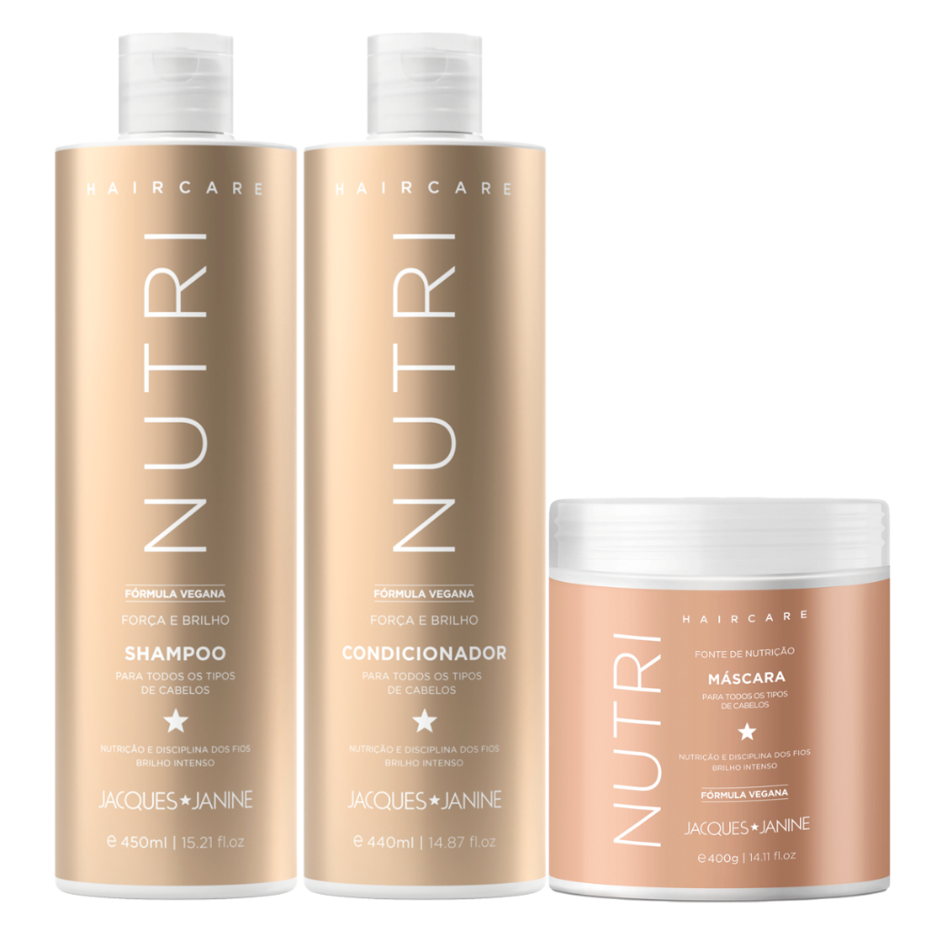 Kit Jacques Janine Hair Care Nutri Shampoo 450ml Condicionador 440ml Máscara Creme Nutrição 400g