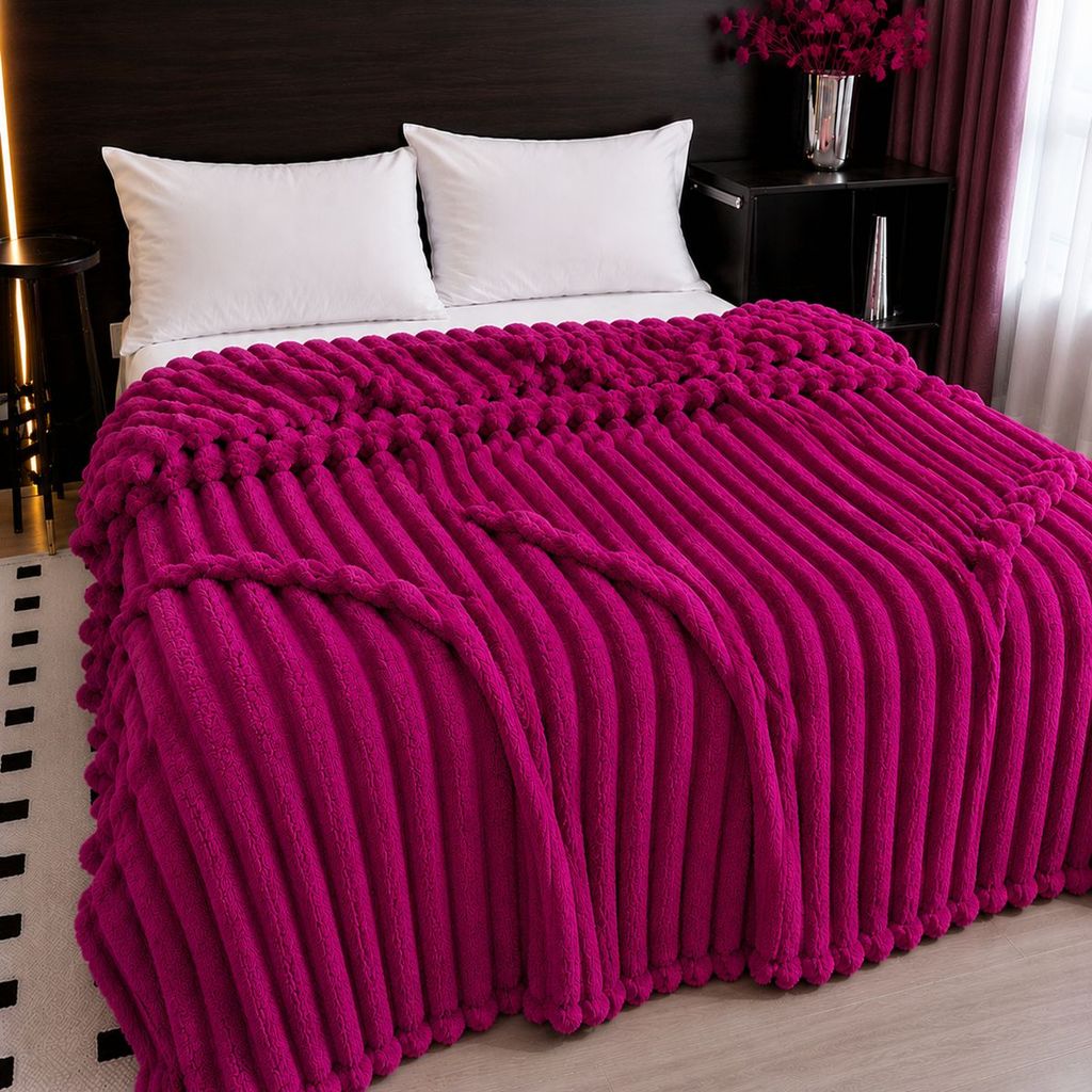 Manta Cobertor Casal Microfibra Canelada Antialérgica Coberta Macia 1,80x2,00 Magenta