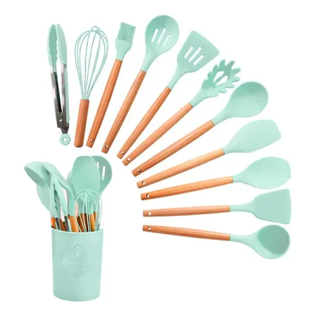 Kit De Cozinha 12 Peças Silicone Utensílios De Cozinha Preto
