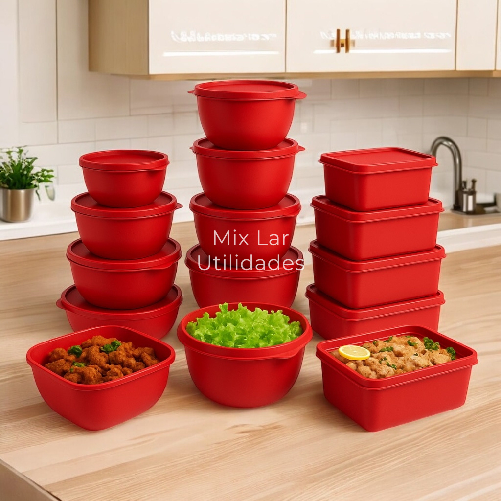 Kit 15 potes plásticos herméticos para cozinha