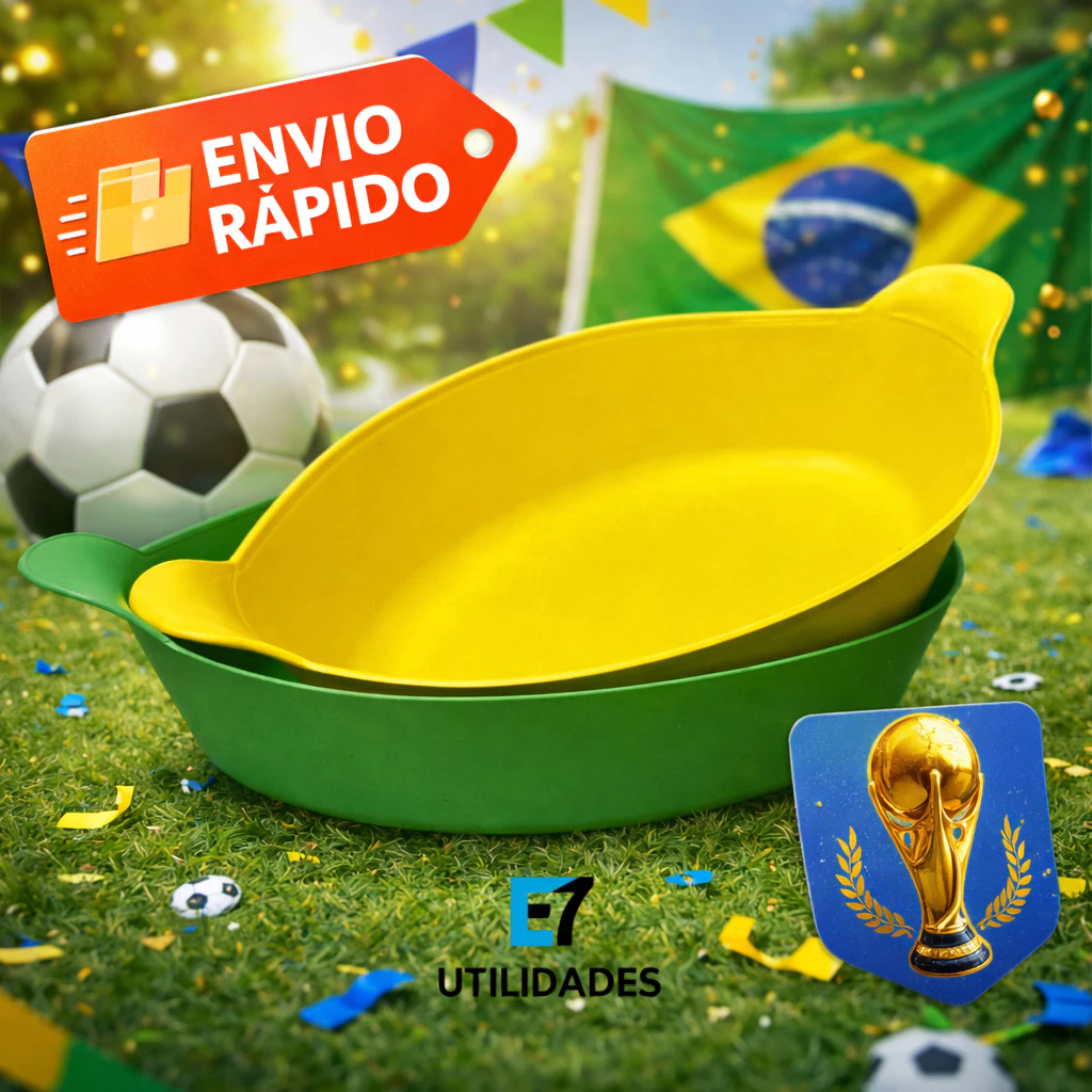 Kit 10 Petisqueiras Canoas - 5 Verdes / 5 Amarelas - Copa do mundo futebol temáticas bowl