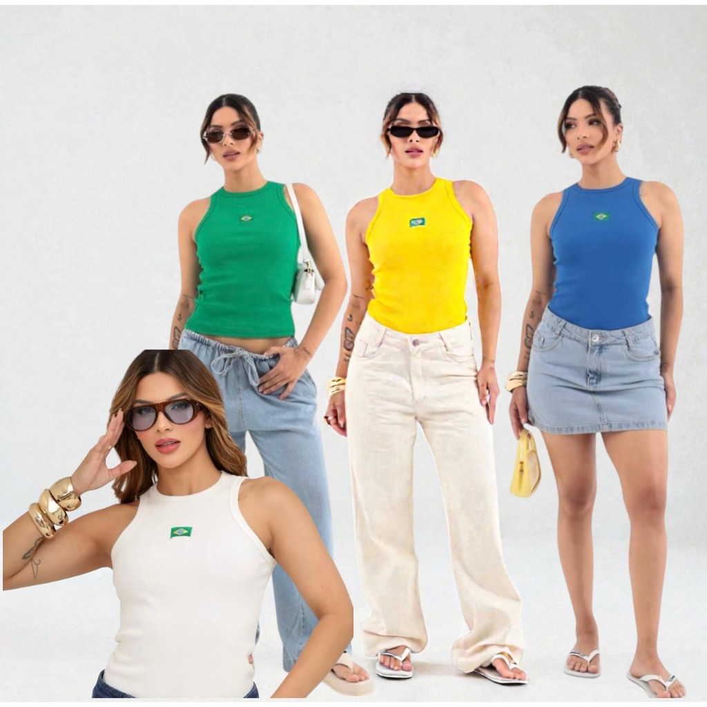 Regata Do Brasil Feminina Estilo Gringa Minimalista Para Copa Do Mundo Eleições Uso Diario