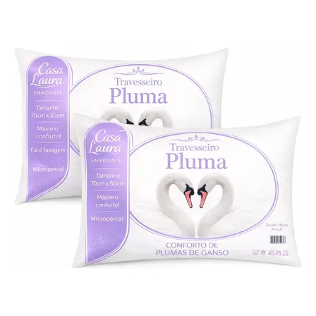 Kit 02 Travesseiros Antialérgico Pluma De Ganso 70cm X 50cm Cor Branco