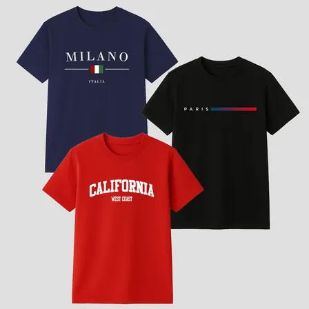 Kit 3 Camisetas Masculina 100% Algodão Premium Verão Casual