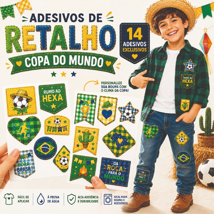 Kit Adesivos de Retalho Copa do Mundo para Roupa – Festa Junina Quadrilha 16un