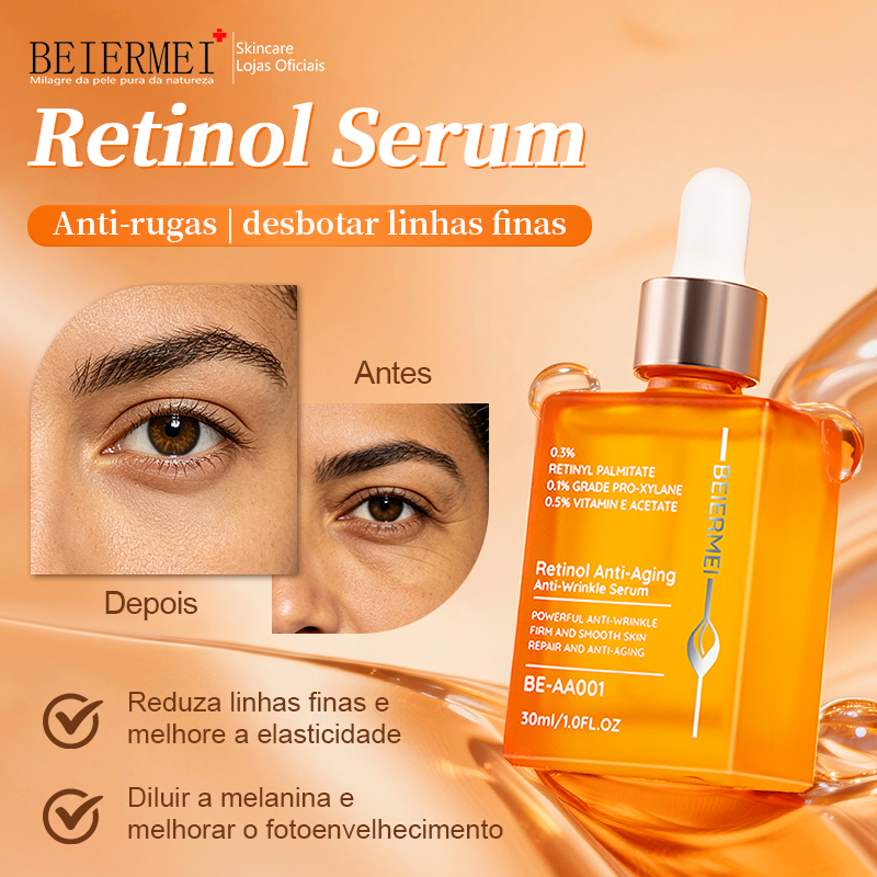 BEIERMEI Sérum Antienvelhecimento e Antirrugas com Retinol 30ml / 1.0 FL.OZ Antirrugas intenso Aperta e suaviza a pele