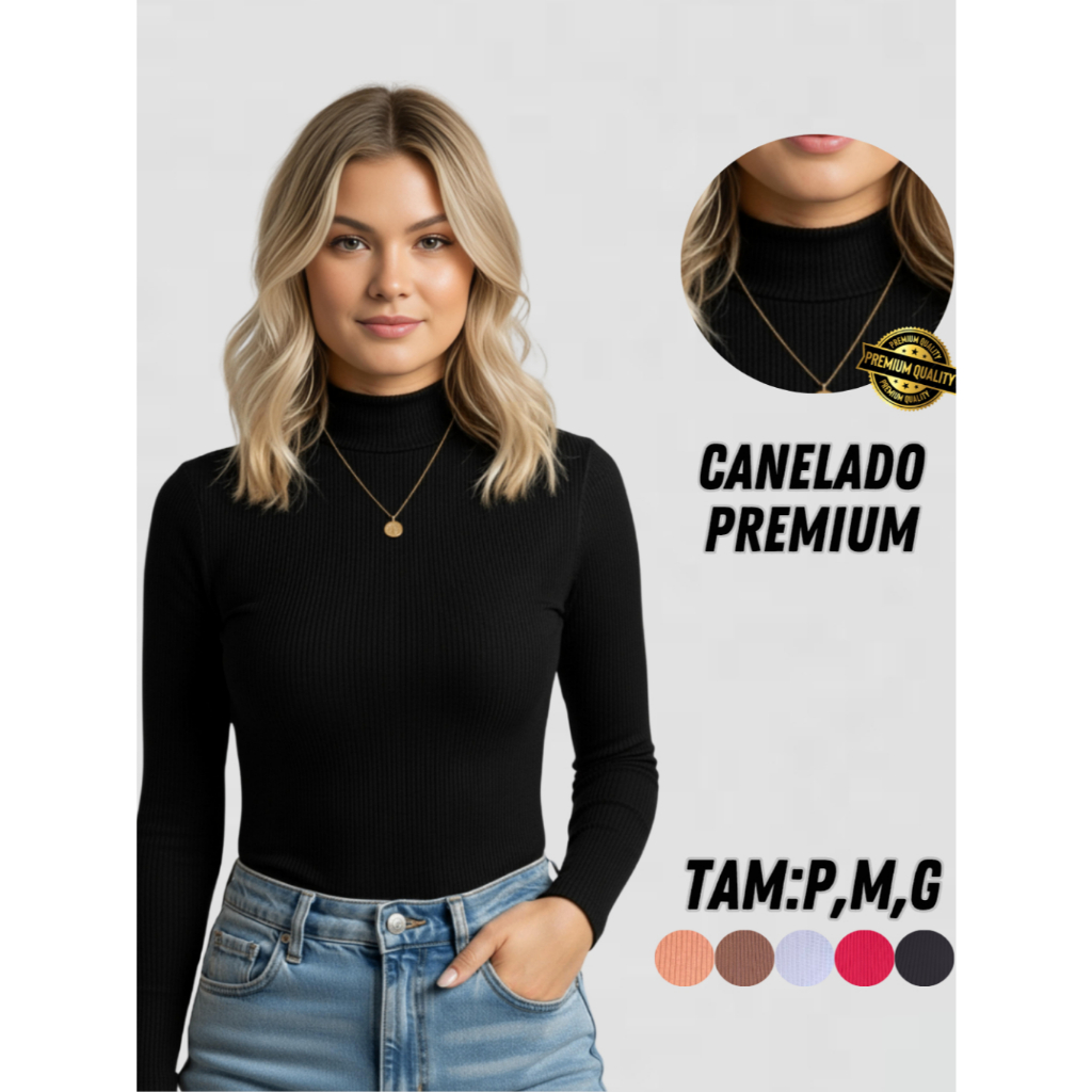 Blusa De Frio Feminina Gola Alta Canelada Manga Longa Conforto e Estilo para Todas as Estações