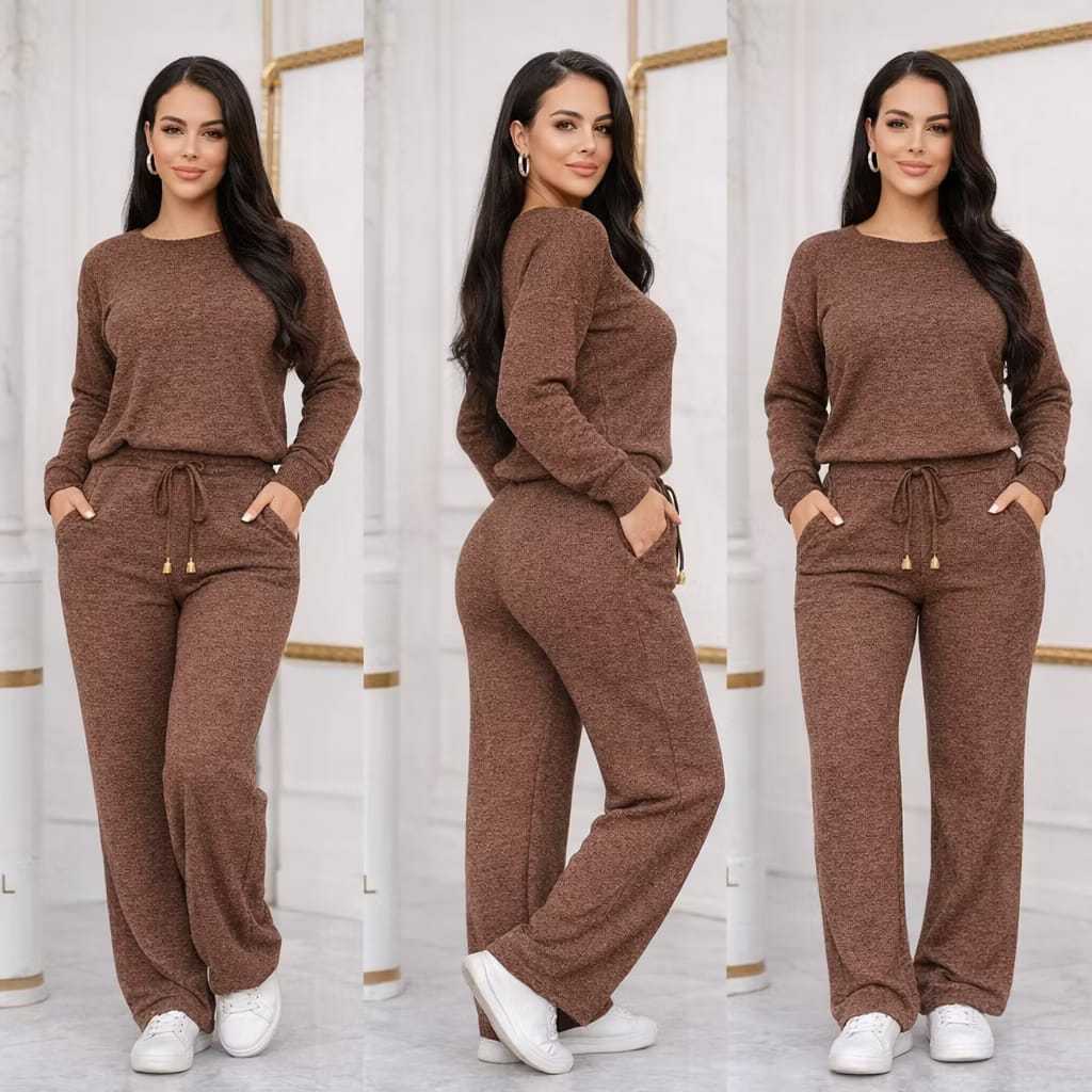 conjunto femenino  lanzinha riby canelado blusa despojada mulet calça pantalona con bolsos plus size